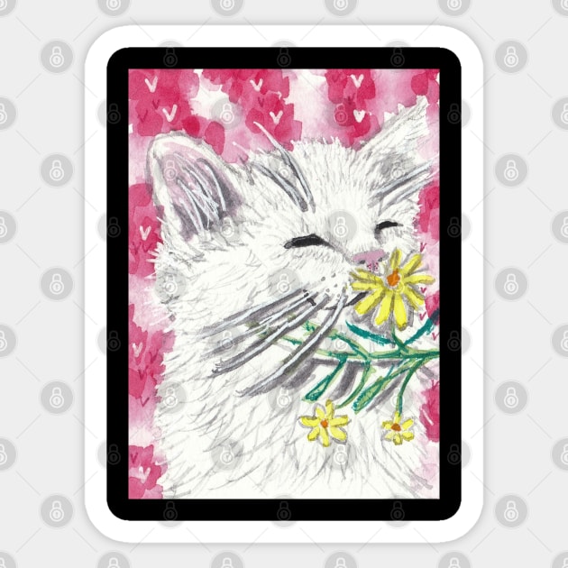 Cute white kitten flower Sticker by SamsArtworks